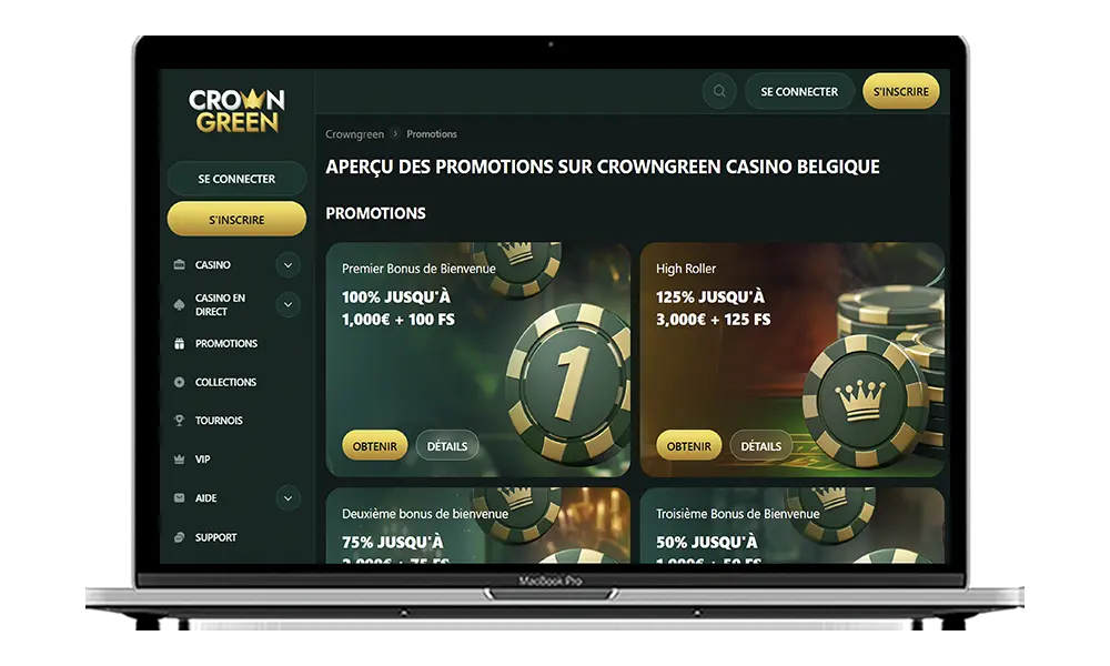 CrownGreen Bonus België: Welkomstpakket, gratis spins en promoties